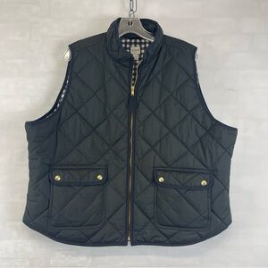 J.Crew Quilted Puffer Vest Black Gingham‎ Lining Size 3X